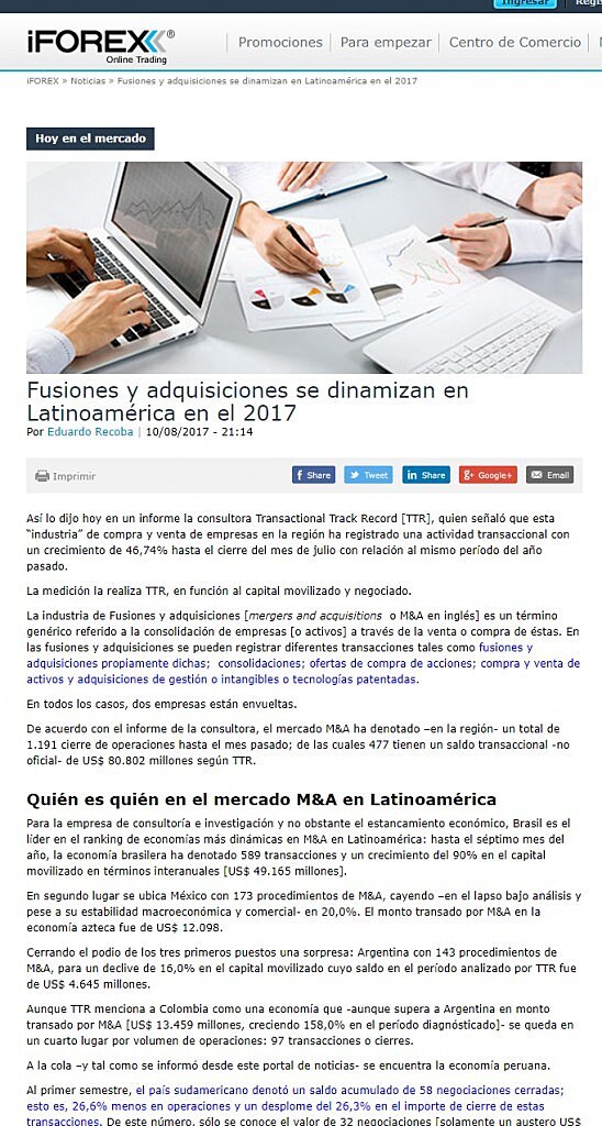 Fusiones y adquisiciones se dinamizan en Latinoamrica en el 2017